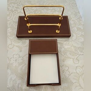 Brooks Brothers Italian Brown Leather and Gold Desk Set